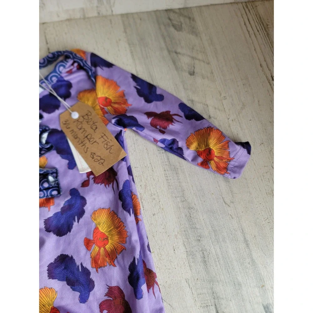 Pete Lucy 3-6 months purple fish romper baby outfit unique apparel